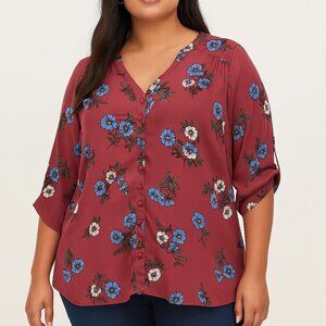 Torrid Floral Blouse Size 1 | Lagenlook Bloomcore Cottagecore Office BOHO Chic